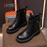 Motorcycle Boots Punk Gothic White Black Ankle Boots Female PU Leather Lace Up Combat Platform Shoes Ladies