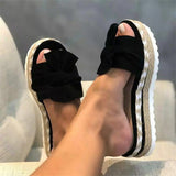 Breakj Thick-Bottomed Bow Slippers Women's One-Character Slope And Loose Cake Large Thick-Bottomed Cool Slippers Women's