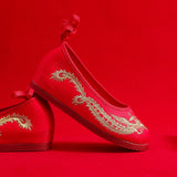 Breakj Shoes, Hanfu Shoes Round Head Red Gold Embroidery Xiu He Wedding Dress Cloth Shoes Single Shoes Embroidered Cloth Shoes Women's