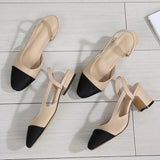 color chunky single shoes women summer patchwork shallow sandals side cut out stretch back strap slip on slingback