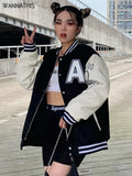 Cotton Women Pocket Jacket Patchwork Baseball Long Sleeve Button Letter embroidery Harajuku Fashion Autumn Jacket