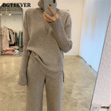 Autumn Winter Thicken Knitted 2 Pieces Set Women Turtleneck Pullover Sweater & Wide Leg Pants 2021 Sweater Set