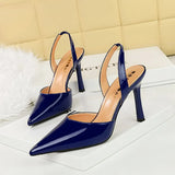 Breakj Simple Summer High Heels Shallow Pointed Hollow Back Empty Tripping Strip A Word Sandal High