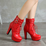 Large Size 50 Office Lady Lace Up Buckle Zipper High Heel Platform Elegant Trendy Comfy Leisure Winter women's