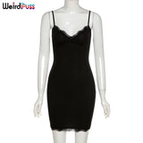 Women Sexy Y2K Bodycon Dress Skinny v-Neck Camisole Sleeveless Lace Fitness Stretchy Party Vacation Clubwear