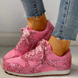 Flat Glitter Sneakers Casual Bling Vulcanized Shoes Female Mesh Lace Up Platform Comfort Plus Size Fashion Ladies