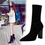 Breakj Fall / Winter Fashion New Simple Thick With High Heel Pointed Sexy Nightclub Show Thin Wool Ankle