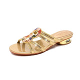 Women's Slippers In Summer Wear Crystal Diamond Sandals, Women's Sandals, Thick Heels, Bohemian Slippers, Full Of