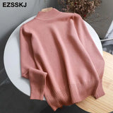 Style Loose Sweater Women Pullover Casual Half Turtleneck Long Sleeve Knit Sweater Female Jumpers solid basic