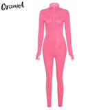 skinny fitness women active wear pink jumpsuits turtleneck sporty long sleeve casual overalls workout streetwear