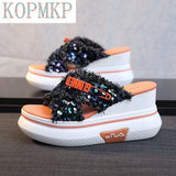 Hot Women Wedges Sandals Glitter High Heels Sandals Summer 2021 Chaussures Femme Platform Sandals Bling Casual Sandalia