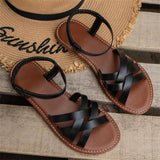 Breakj Round Head Flat Woven One-Word Buckle Sandals Women's Large Size Simple Beach Roman