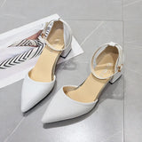 Summer Women's Fashion All-match Temperament Formal Women's Sandals Solid Color Baotou Square Heel Buckle High Heels