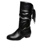 Breakj Autumn And Winter Large-Size Knight Boots Low And Round Head After The Tie With Warm Mid-Sleet Boots