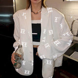 Streetwear Women White Blazers Coat Fluorescence Print Long sleeve Suit Coat 2020 New Women's Fashion Blazer Jacket