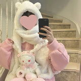 hat scarf one hooded bib female winter imitation lamb hair Japanese thickening cute bear ears tide winter warmth