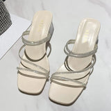 High Heels Women Slippers Summer Shoes Celebrity Wearing Simple Style PVC Clear Strappy Bling Square Heels