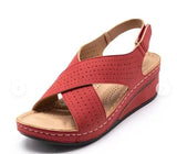 2023 New Sandals Women's Slope Heel Stitches Breathable Velcro Hollowed-Out Large Size Women's