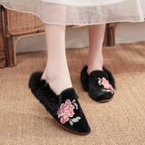 Breakj Women's Slippers Wear Wool Shoes New Embroidered Home Outdoor Fashion Golden Velvet Women's Shoes Half