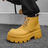 Breakj Boots Men In Autumn And Winter Increased Tooling Locomotive Wind Super Fire Leather Boots Big Head Advanced Sense Ankle Boots