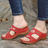 Breakj Summer New Women's Shoes Hollow Flowers Embroidered Sandals Slopes And Large-Size Women's
