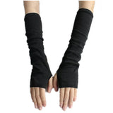 Knitted Protection Fingerless Long Gloves Women Arm Warmers Solid Warm Mittens Half Finger Sleeves