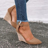 Wedges Women Sandals Summer Fashion Buckle Solid Pointed Sweet Casual Office Party Wedding Shoes Plus Size Ladies