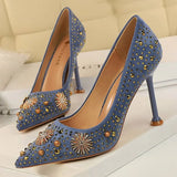 Shoes Rhinestone Women Pumps Sexy Party Shoes High Heels Wedding Shoes Plus Size 43 Female Stiletto Suede Women