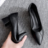 Black Heels Women Shoes Square Heel Leather Shoes Thin Heel Pumps Zapatos De Mujer Fashion Designer Office Ladies