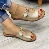 Breakj Version Solid Color Bow Flat Slippers Women's Casual Fashion Slippers Women's Home