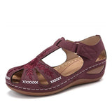 Sandals 2021 Summer Rome Vintage Hollow out Wedge Heels Platform Ladies Shoes Embroidery flowers Female Baotou