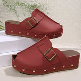 Breakj Women's Slippers 2025 New Summer Thick Bottom Fish Mouth Slippers Rivet Belt Buckle Decoration Slope Heel