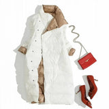 Ultra Light Long Jacket Women Winter Double Sided Slim White Duck Down Coat Single Breasted Turtleneck Warm