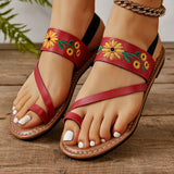 Set Toe Flat-Soled Sandals Female Large Size Family Style Elastic Belt Beach Sandals