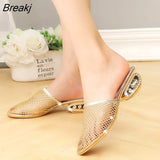 New Spring Summer Slippers Female Middle Fashion Thick Hollow Mesh Sandals Slip Simple