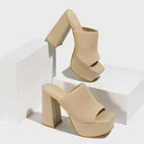 New Women Knit Fashion Thick With Waterproof Platform Outdoor Street T Station Runway Show Fish Mouth