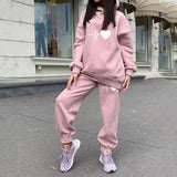 Tracksuit Set Hoodie Oversize Heart Print Woman Casual Two Piece Sets Pants And Sweatshirt 2021 Winter Autumn