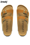 2023 New Summer Men Cork Slipper Casual Beach Double Buckle Non-slip Outside Nubuck Leather Slip on Slides
