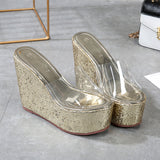 New Fashion Simple Casual Sequins High Heel Wedge Platform Platform Platform Women's Singles