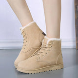 Add Thick Cotton Women Snow Boots Flat Lace Up Winter Platform Ladies Warm Shoes Flock Fur Women's Suede Ankle Boots