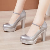 Catwalk High Heels Women's Cheongsam T Show White Size Waterproof Table Thick Heel Leather Round Head Single
