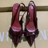 Breakj 2025 New Women's Shoes Red Bow Bows High Heels Tips Shallow Stumbling