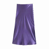 Satin Elastic waist Women Side Slit Midi Skirt 2020 New Fashion Casual Lady Button decoration Slim A-Line Skirts