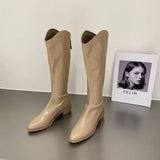 Breakj Versatile Fashion Leather Boots Thick Heel Pointed Long Boots Knight Boots Women's
