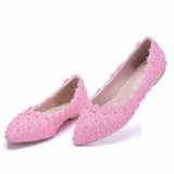 Breakj White Lace Flat Shoes Shallow Mouth Single Shoes Women Comfortable Pregnant Women Flats Casual Shoes Women Cotton