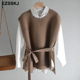 spring autumn oversize sash Sweater vest Women Sleeveless pollover casual o-neck Sweater female knit Jumpers