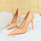 Breakj Fashion Sexy Skinny Heels With Shallow Pointed Patent Leather Snake Grain High