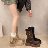 Breakj Red Retro Pine Cake Thick Bottom Martin Boots English Wind Legs Fine Women 2025 New Fashion Thin Increase Single