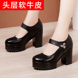 Cowhide Thick-Heeled High-Heeled Walking Shoes Waterproof Platform Thick-Soled Leather Shoes Cheongsam Show Model Training