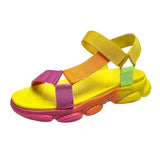 Thick-Soled Sandals Women's 2024 Summer Velcro Rainbow Shoes Women's Heels Beach
